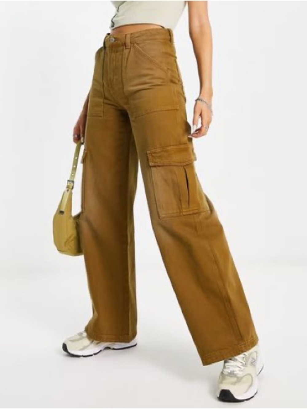 Weekday Camel Brown High-Rise Cargo Pants